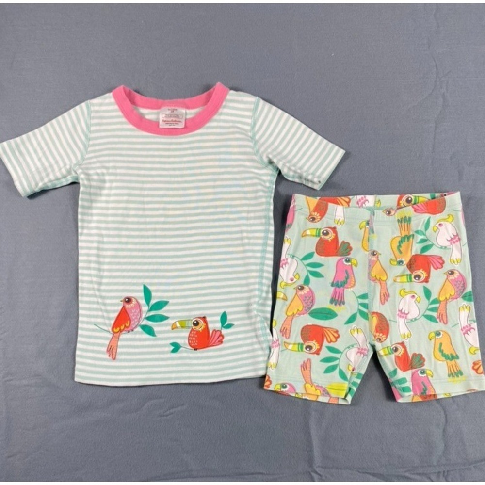 Hanna Andersoon Pajama Set Little Girl Sz 8 Y Bird Print Organic Cotton Summer